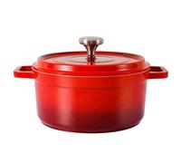 Cocotte Four en fonte d'aluminium émaillé avec couvercle, faitout de 4,7 l for la cuisson du pain, Casserole antiadhésive for toutes les sources chaleur, 24cm(Red)