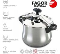 Cocotte minute 4 L, Tous feux, Induction, Acier Inox. 18/10, 3 Systèmes de Sécurité FAGOR Clásica 4 Bombée