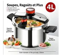 Cocotte Minute Inox 4L - Autocuiseur 4L - 3 Niveaux Anti-Explosion Poignée Ergonomique - Compatible Gaz/Induction