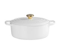 Cocotte ovale 29 cm blanc bouton doré