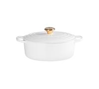 Cocotte ovale 31 cm blanc bouton doré