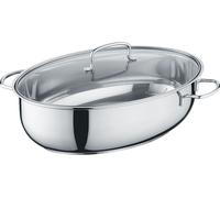 Cocotte ovale en acier inoxydable, couvercle en verre, 38 x 25,5 cm, acier inoxydable, poli