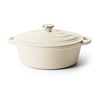 Cocotte ovale en fonte émaillée antiadhésive avec couvercle, passe au four avec couvercle jusqu'à 260 °C (beige)
