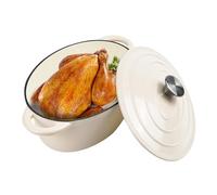 Cocotte ovale en fonte émaillée antiadhésive avec couvercle, passe au four avec couvercle jusqu'à 260 °C (beige)