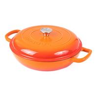 Cocotte peu profonde en fonte avec couvercle - Cocotte antiadhésive - Batterie de cuisine robuste et résistante au four - Cocotte émaillée - Orange, 3 L, 30 cm - par Nuovva
