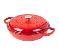 Cocotte peu profonde en fonte avec couvercle - Cocotte antiadhésive - Batterie de cuisine robuste et résistante au four - Cocotte émaillée - Rouge, 3 L, 30 cm - par Nuovva