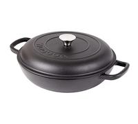 Cocotte peu profonde en fonte avec couvercle - Cocotte antiadhésive - Batterie de cuisine robuste et résistante au four - Cocotte émaillée - Noir, 3 L, 30 cm - par Nuovva