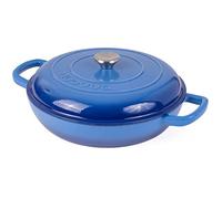 Cocotte peu profonde en fonte avec couvercle - Cocotte antiadhésive - Batterie de cuisine robuste et résistante au four - Cocotte émaillée - Bleu foncé, 3 L, 30 cm - par Nuovva