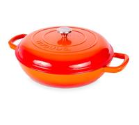 Cocotte peu profonde en fonte avec couvercle - Cocotte antiadhésive, passe au four jusqu'à 260 °C - Casserole robuste résistante au four - Casserole émaillée - Orange, 5 litres, 32 cm Nuovva