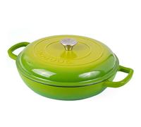 Cocotte peu profonde en fonte avec couvercle - Cocotte antiadhésive, passe au four jusqu'à 260 °C - Casserole robuste résistante au four - Casserole émaillée - Verte, 3,7 L, 30 cm Nuovva