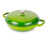 Cocotte peu profonde en fonte avec couvercle - Cocotte antiadhésive - Résiste au four jusqu'à 260 °C - Batterie de cuisine robuste - Cocotte émaillée - Vert, 4,7 L, 32 cm