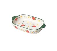 Cocotte Plat à four rectangulaire for la maison, ustensiles spéciaux for four à micro-ondes, plat en céramique à double anse, assiette à riz au fromage(Dark green)