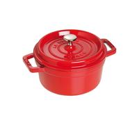 Cocotte en fonte ronde rouge cerise 24 cm avec couvercle à bouton laiton
