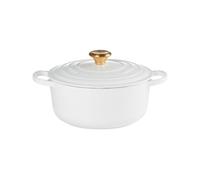 Cocotte ronde 24 cm blanc bouton doré