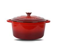 Cocotte ronde en fonte avec couvercles - Passe au four - Capacité : 6,7 litres - Taille : 28 cm - Rouge