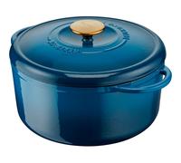 Tefal Pierre Gagnaire Cocotte en fonte d'acier dia 29 cm, 7,4 L, Induction, Couvercle spécial condensation, Rétention de chaleur, Mijotés, Cuisson douce, Caramélisation, Héritage Bleu Alpes E2610504