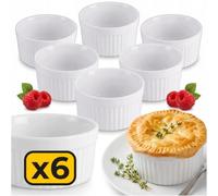 Cocottes 200 ml 6 pièces, bols en céramique pour crème brûlée et soufflé 9 × 4,6 cm, moules pour four, micro-ondes et lave-vaisselle, vaisselle blanche pour desserts et casseroles