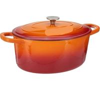 Cocottes Artisan ovale en fonte émaillée, cocotte ronde 7 litres Pour Les Plats De Tous Les Jours(Orange)