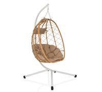 hjh LIVING Fauteuil Suspendu avec Support COCOVA Outdoor Chaise Suspendue avec Coussin, Fauteuil pour Jardin, Balcon, terrasse et Salon, Blanc/Beige