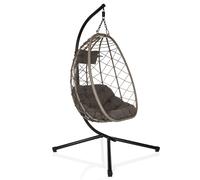 hjh LIVING Fauteuil Suspendu avec Support COCOVA Outdoor Chaise Suspendue avec Coussin, Fauteuil pour Jardin, Balcon, terrasse et Salon, Noir/Gris