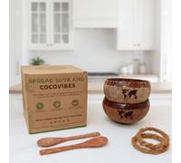 cocovibes Lot de 2 bols à noix de coco avec cuillère ONEWORLD,Lot de 2 bols à smoothie avec cuillère en noix de coco,Bol Bowl Ø env. 15 cm Bol à céréales en bois 750 ml,Bol à céréales en noix de coco