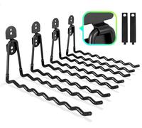 COCOYA Lot de 4 grands crochets de rangement pour abri de jardin, 30 cm de long, support mural robuste avec 2 sangles de rallonge pour organiser les outils de jardin, échelle à suspendre Noir
