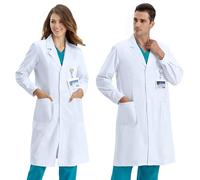 COCREAZY Blouse Blanche Chimie Femme Homme Blouse Chimie Lycee Coton Blouse Laboratoire Collège Blouse Physique Manche Longue Blouse Médicale Blouse Scientifique avec Poche pour Étudiant Hospital, L