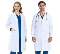 COCREAZY Blouse Chimie Lycee Coton Blouse Blanche Femme Homme, Blouse Médicale Blouse Blanche Chimie Lycee Blouse de Laboratoire Manche Longue Blouse Physique Blouse Infirmier avec Bouton 3 Poche, S
