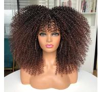 CoCrowns Perruque afro crépue bouclée avec frange pour femme noire, sans colle, complète et moelleuse comme une bombe (T1B/33)
