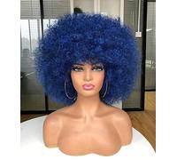 CoCrowns - Perruque afro pour femmes noires, courte, bouclée, afro, aspect naturel, perruque synthétique complète pour fête et cosplay (ombré bleu)