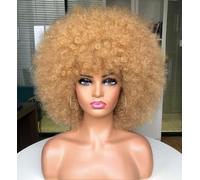 CoCrowns - Perruque afro pour femmes noires, courte, bouclée, aspect naturel, perruque synthétique complète pour fête et cosplay (blonde)