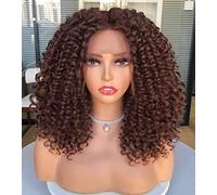 CoCrowns Perruque avec dentelle frontale pour femme noire - Cheveux courts bouclés pré-épilés avec cheveux de bébé - Aspect naturel - Cheveux afro crépus synthétiques - 40,6 cm (marron chocolat)