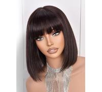 CoCrowns Perruque bob en cheveux humains - Densité 210 % - Avec frange - 100 % cheveux humains - Pour femmes noires - Pré-blanchie - Sans colle - Perruques carrées droites (2#)