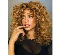 CoCrowns Perruque bouclée avec frange pour femme noire - Cheveux synthétiques longs et bouclés - Utilisation quotidienne - Cosplay - 43,2 cm (blond)