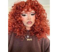 CoCrowns Perruque bouclée avec frange pour femmes noires Longue perruque shag bouclée Perruques de cheveux synthétiques Usage quotidien Cosplay 43,2 cm (Ginger)