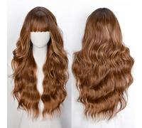 CoCrowns Perruque synthétique longue et bouclée avec frange pour femme, pour fête, usage quotidien (blond clair)