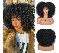 CoCrowns Perruques afro bouclées courtes de 14 pouces pour femmes noires (noir)