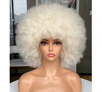 CoCrowns - Perruques afro pour femmes noires - Perruque courte crépue et bouclée naturelle - Perruques synthétiques à aspect naturel pour fête et cosplay - Blanc