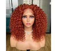 CoCrowns Perruques avec dentelle frontale pour femme noire - Perruque courte bouclée avec cheveux de bébé, cheveux synthétiques naturels crépus afro, 40,6 cm (gingembre)