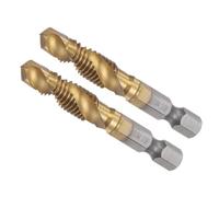 CoCud Foret-Taraud Combiné, Taille de Filetage M8 x 1,25, Queue Hexagonale de 1/4", Acier Rapide Revêtu de Titane 4341 - (pour Aluminium, Acier Inoxydable, Plastique), 2 Pièces