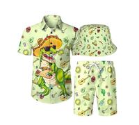 COCYPAN 16 70s chemises pour hommes, chemise hippie, chemise des années 70, chemises et shorts hawaïens pour hommes, ensemble 16-S, 19 Funny Taco Vert, Large