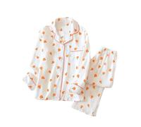 codcm Ensemble Pyjama 2 pièces en Gaze de Coton pour Femme avec Chemise boutonnée à Manches Longues et Pantalon, Blanc 02, L