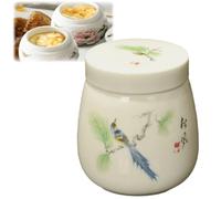 Coddled Egg Cups with Lids,220ml Vintage Ceramic Soft Boiled Egg Cooker Cups,Porcelain Tableware Breakfast Serving,Multifunction Table Treasure Chawanmushi Steamed Eggs Dish (Blue Green)