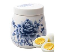 Coddled Egg Cups With Lids - Ceramic 8x8x8.5cm 220ml | Vintage Boiled Egg Holder Poacher Blue White Finish | Reusable Egg Cup Jar For Kitchen Home Breakfast Serving Steamed Cooking Desserts