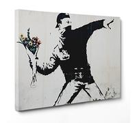 Code 1644 Tableau sur toile, encadré, prêt à être accroché, Banksy, Arte Street Art - Lanceur de fleurs - 30 x 40 cm - Sans cadre