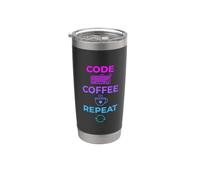Code Coffee Repeat Programmeur Développeur Vie Gobelet isotherme en acier inoxydable double paroi