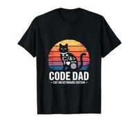 Code Dad Cat on Keyboard Edition Retro Cat T-Shirt