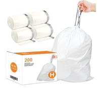 Code H (200 pièces) de 200 sacs poubelle en plastique robuste avec cordon de serrage renforcé, compatibles avec simplehuman Code H, sacs poubelle blancs, étanches et résistants aux déchirures