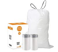 Code H (50 pièces) sacs poubelle en plastique résistant avec cordon de serrage compatible avec Simplehuman Code H | 1,2 mm | Sacs poubelle blancs avec cordon de serrage de 30 à 35 litres