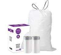 Code K Lot de 50 sacs poubelle en plastique résistant avec cordon de serrage compatible avec simplehuman Code K | 1,2 mm | Sacs poubelle blancs avec cordon de serrage de 35 à 45 litres